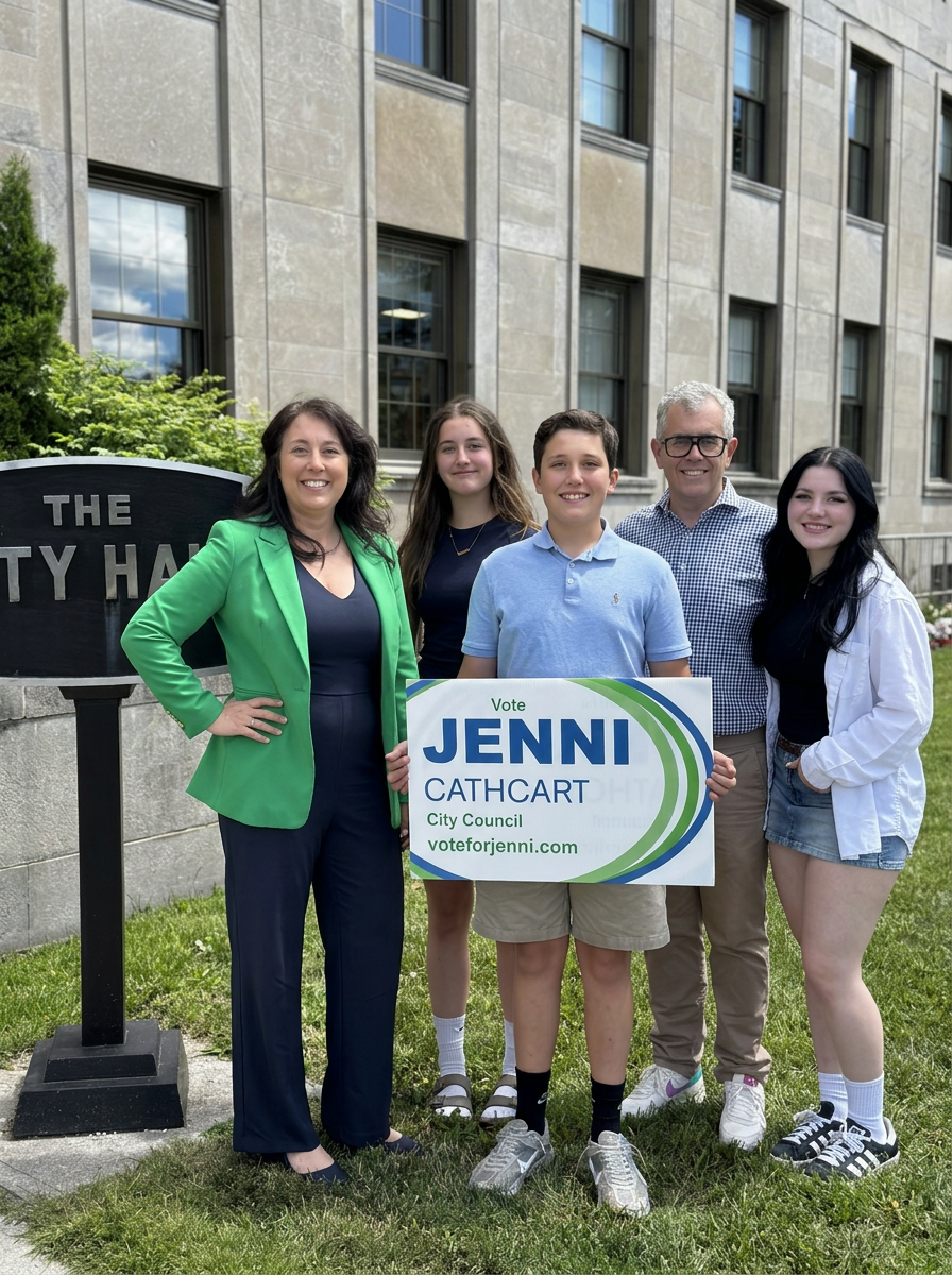 Jenni Cathcart with her family at City Hall